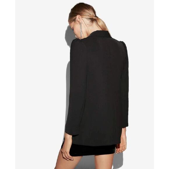 Express Black Puff Sleeve Jacket Boyfriend Blazer Size XS Open Front - Picture 5 of 11